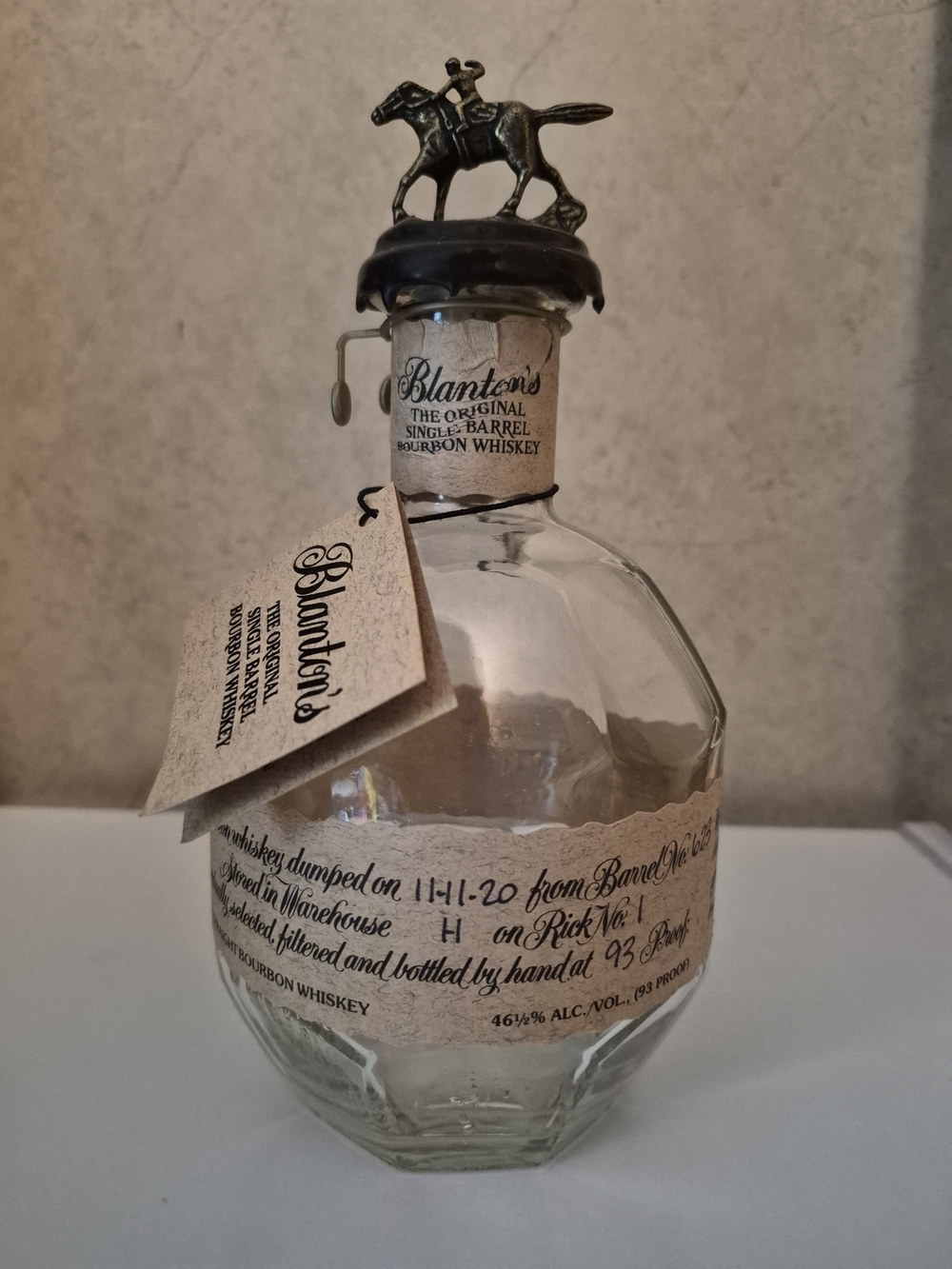 Blanton's Single Barrel Bourbon Bottle with Horse Topper - Clear